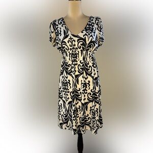 R Rouge Black and Cream V neck Dress